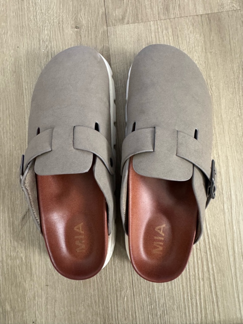 Women’s Taupe Suede Slip-On Clog Mule with Buckle - Picture 3 of 5